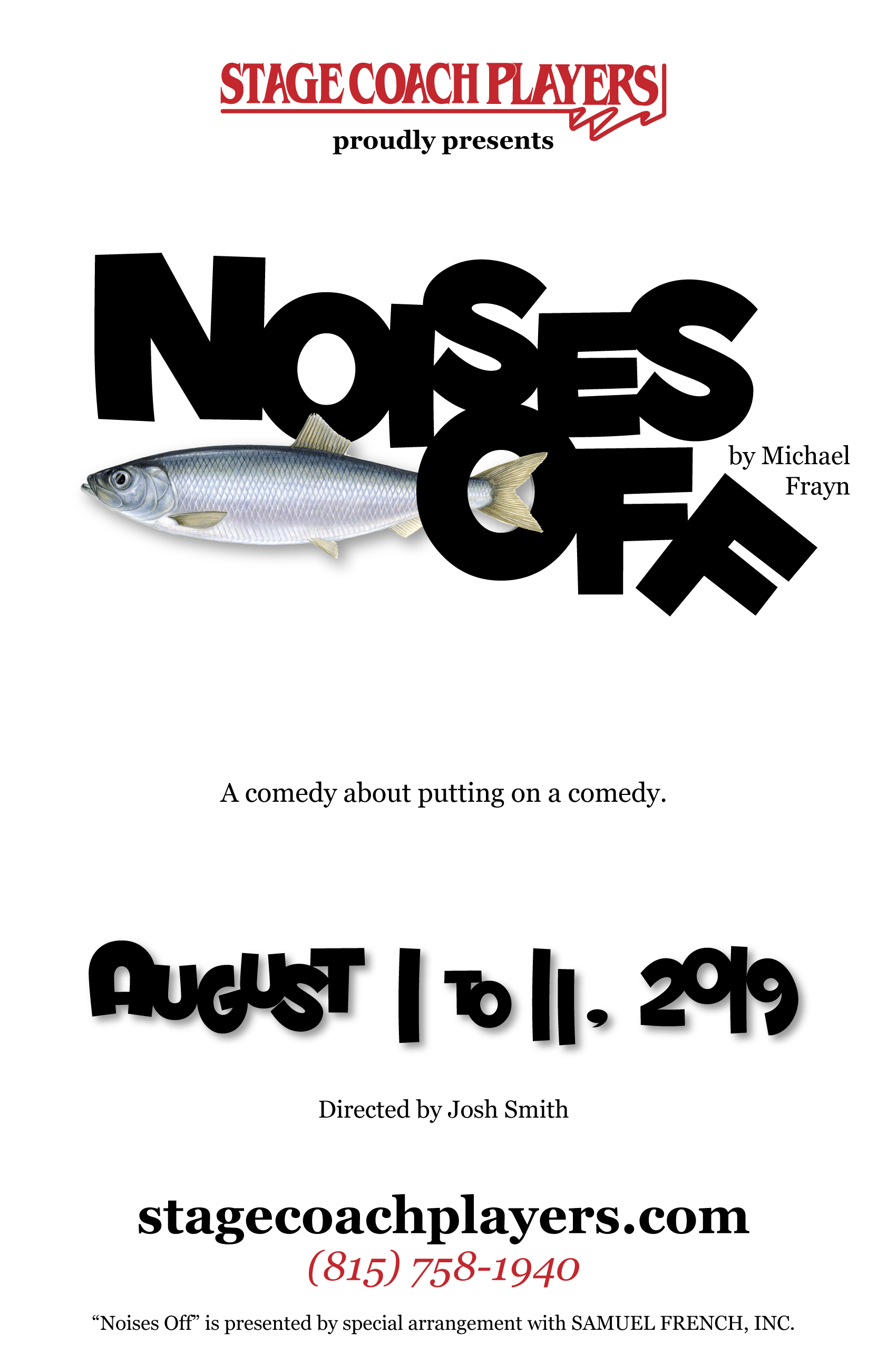 Stage Coach Players presents Noises Off - Artwork by Maria L. P. Boynton - © 2019, All rights reserved